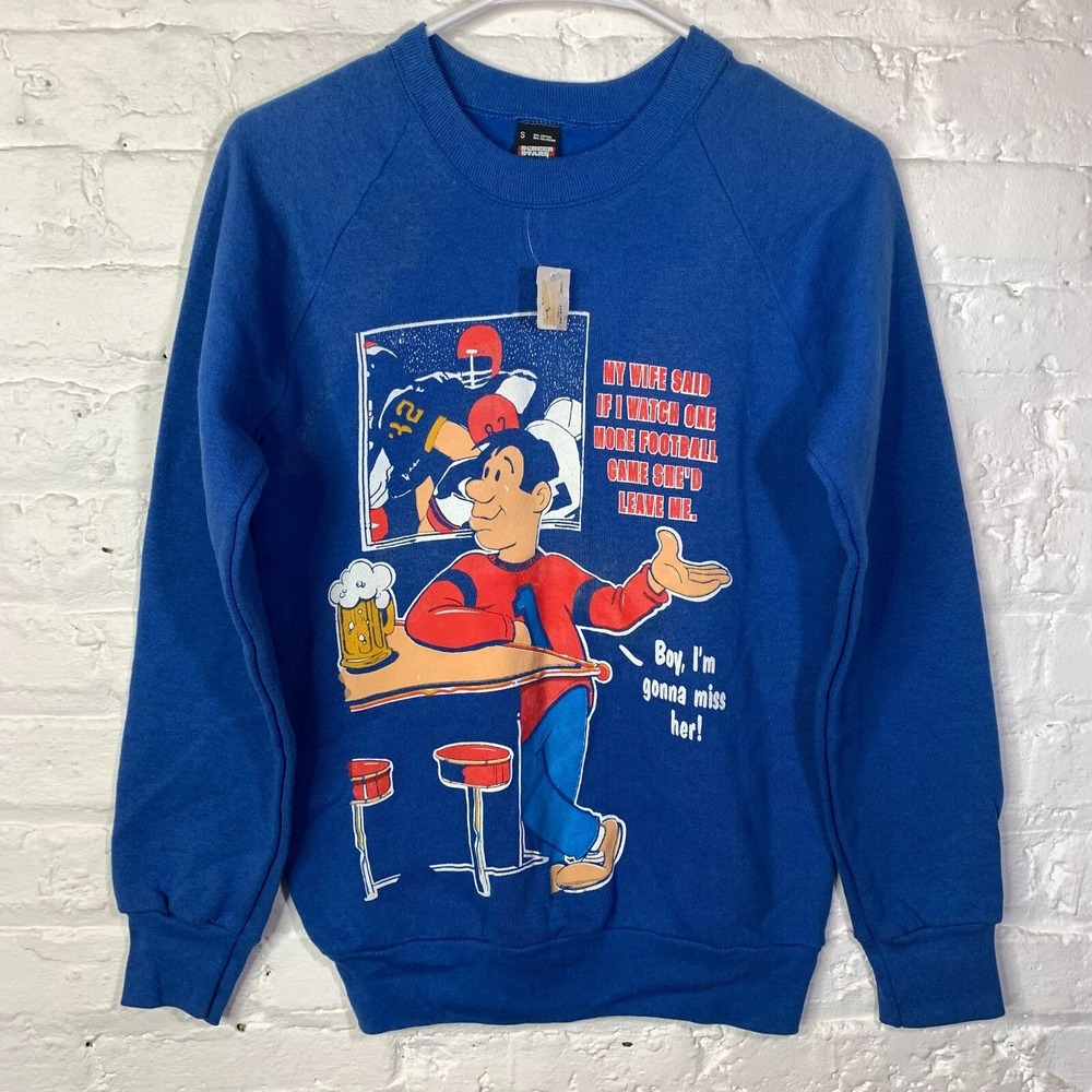 Vintage 80s Funny Football Cartoon Sweatshirt Size Small Screen Stars NWT